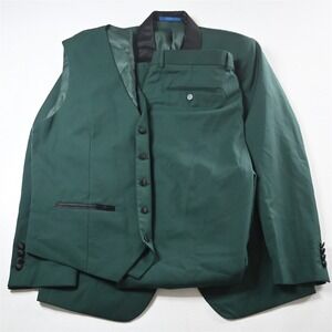 Gino Vitale 42R 38x36 Green 3 Piece‎ Vest Shawl Mens Jacket Pants Tuxedo